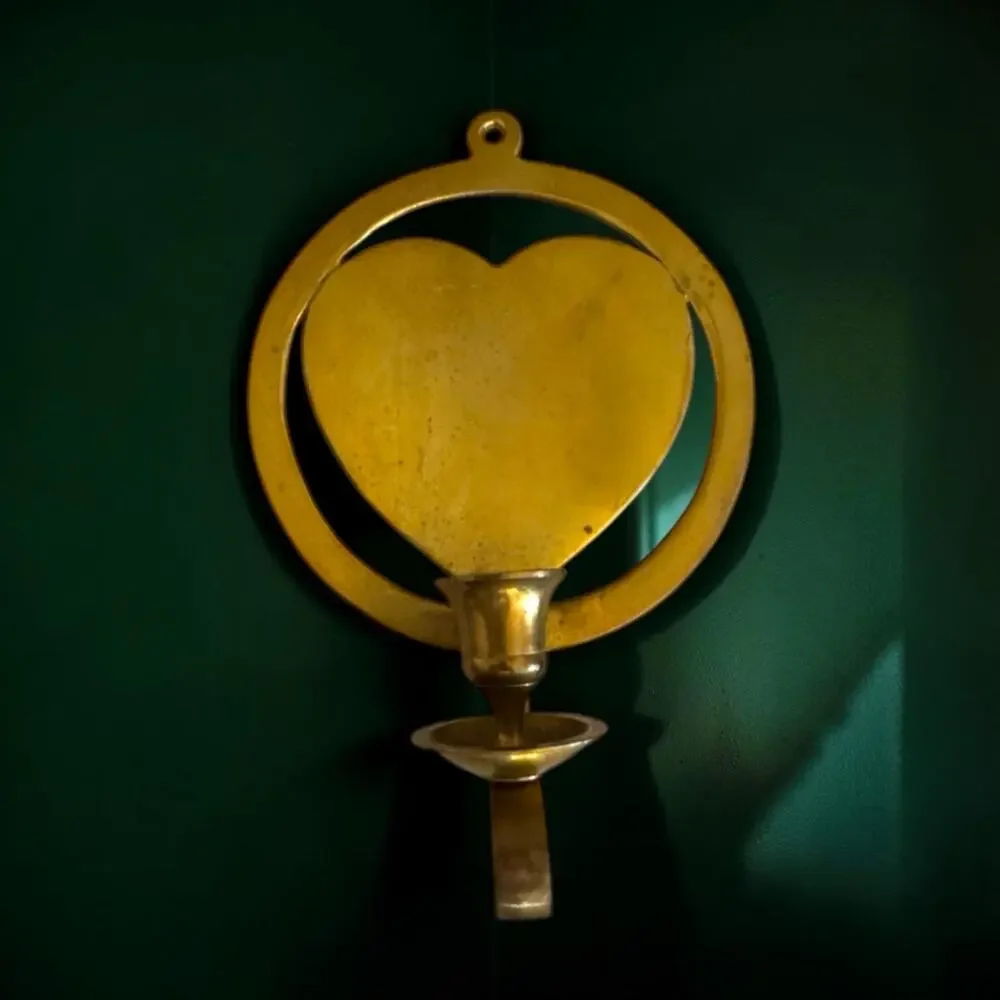 Styled Vintage Brass Heart Collection | Wall Sconce & Pair of Heart Taper Holder